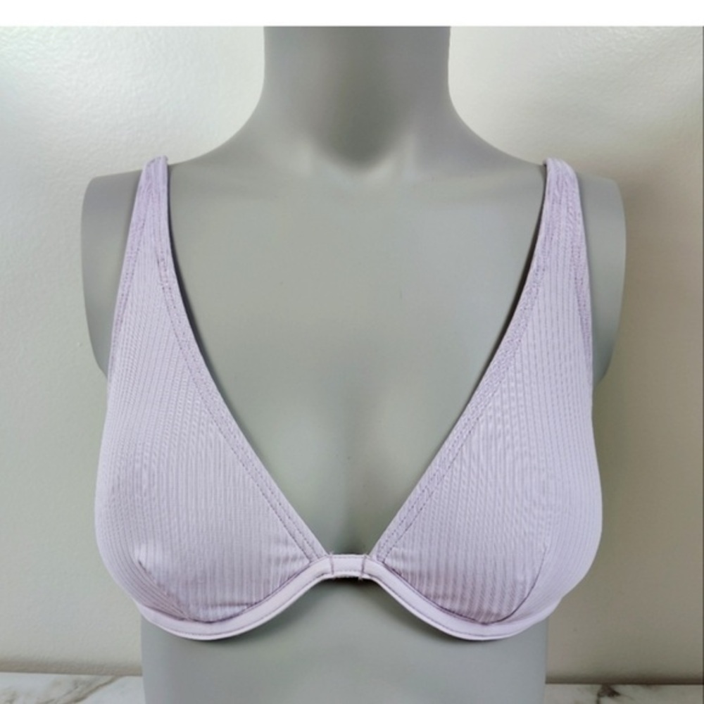 Damsel Lilac Ribbed Underwire Halter Bikini Top (Size L)